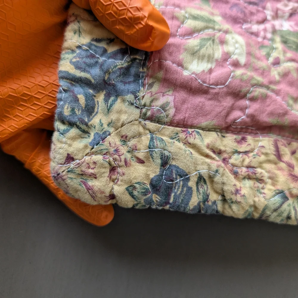 Quilted Patchwork King Pillow Shams 20x36 Floral Multicolor Cotton Vintage Style